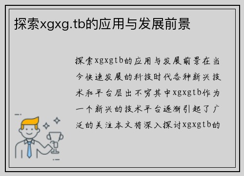 探索xgxg.tb的应用与发展前景